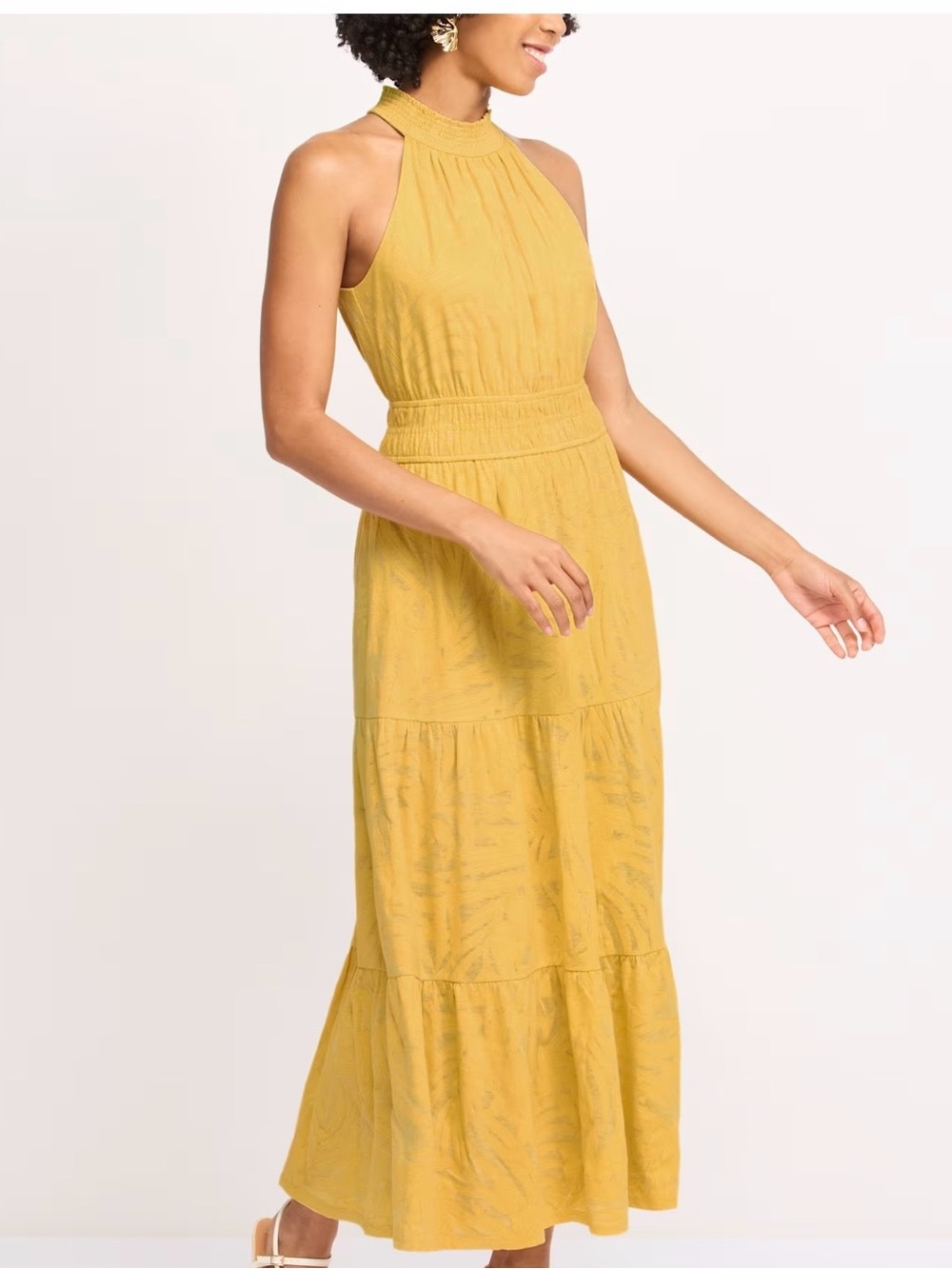 Daniel Rainn Golden Yellow Smocked Tiered Maxi Dress NWT